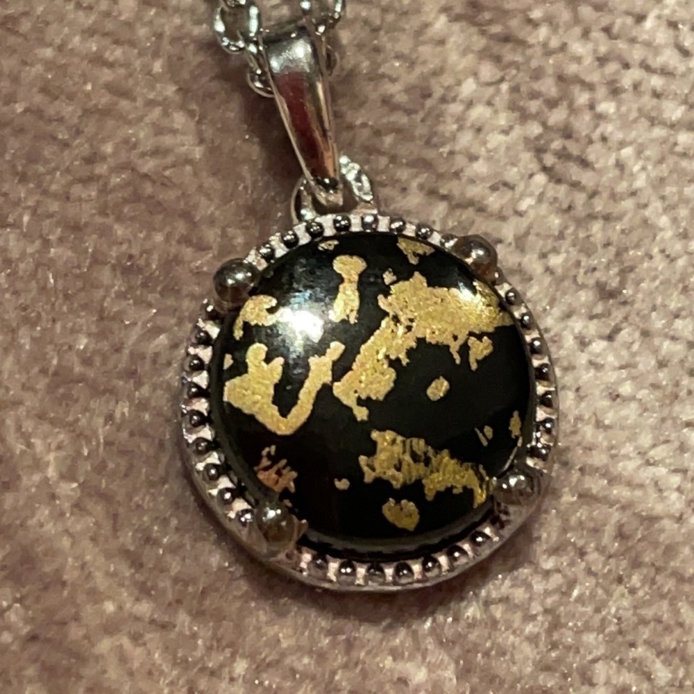 Dainty Black Goldenite Quartzite Sterling Silver Pendant Necklace